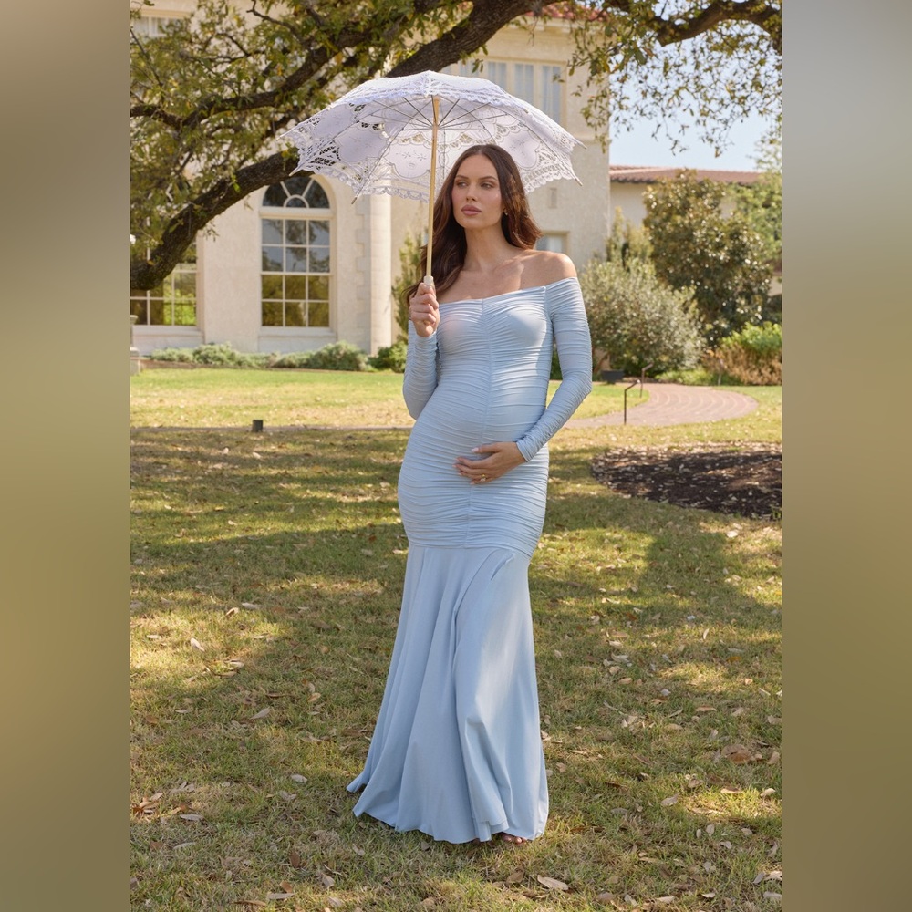 Bumpsuit The Airbrush Off The Shoulder Maternity Dress In Powder Blue Size XL